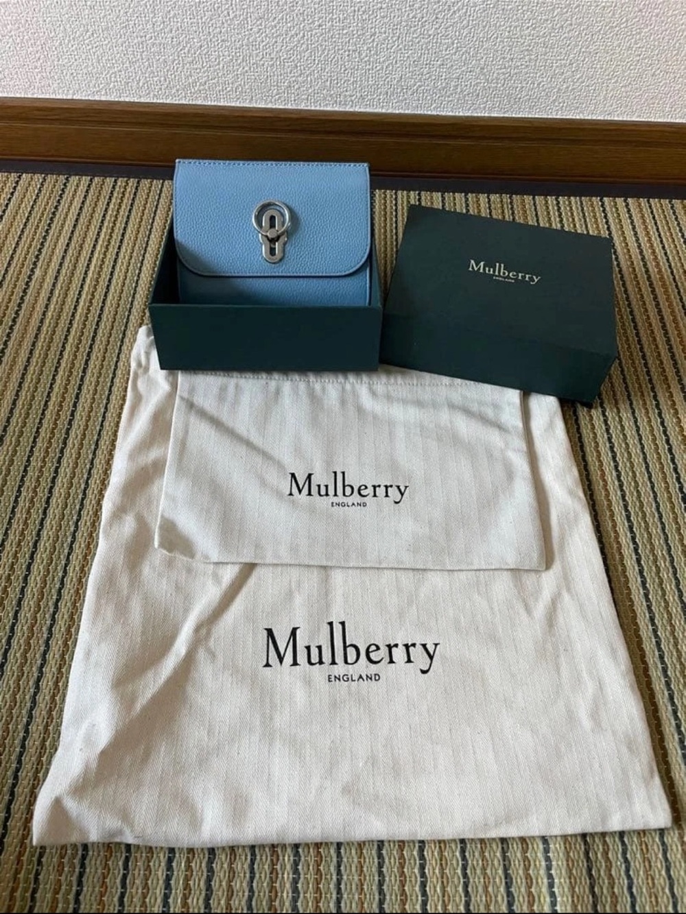 Mulberry Light Blue Pebbled Leather Wallet with Silver Hardware